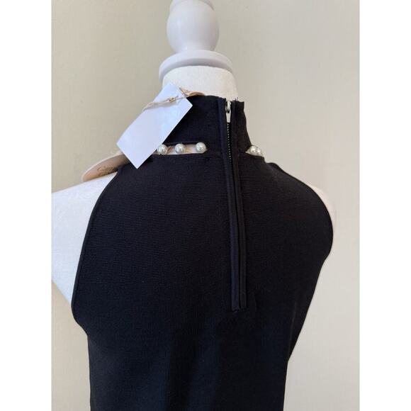 Camila Coelho Black Stretch Pearl Mock Neck Sheath Dress Size Medium NWT - Picture 4 of 10